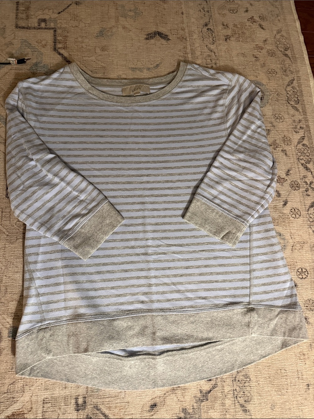 LOFT Kids Gray & White Striped Pullover Sweatshirt